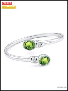 14K White Gold Plated Birthstone Cuff Bangle Bracelet for Women